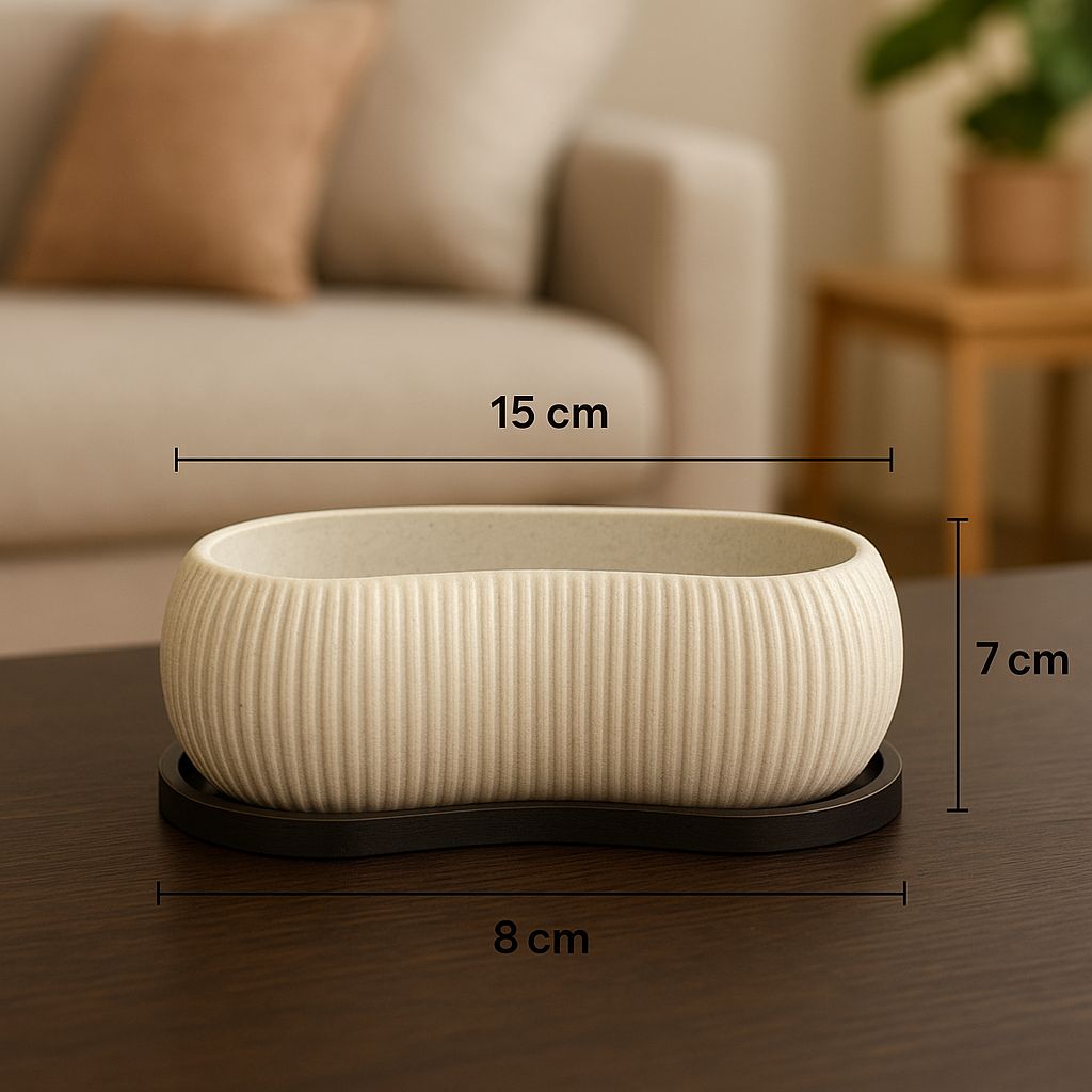 Dekoratif Oval Mini Saksı – 15x8x7 cm | Sert Plastik, Masaüstü Çiçeklik, Sukulent & Bonsai Saksısı