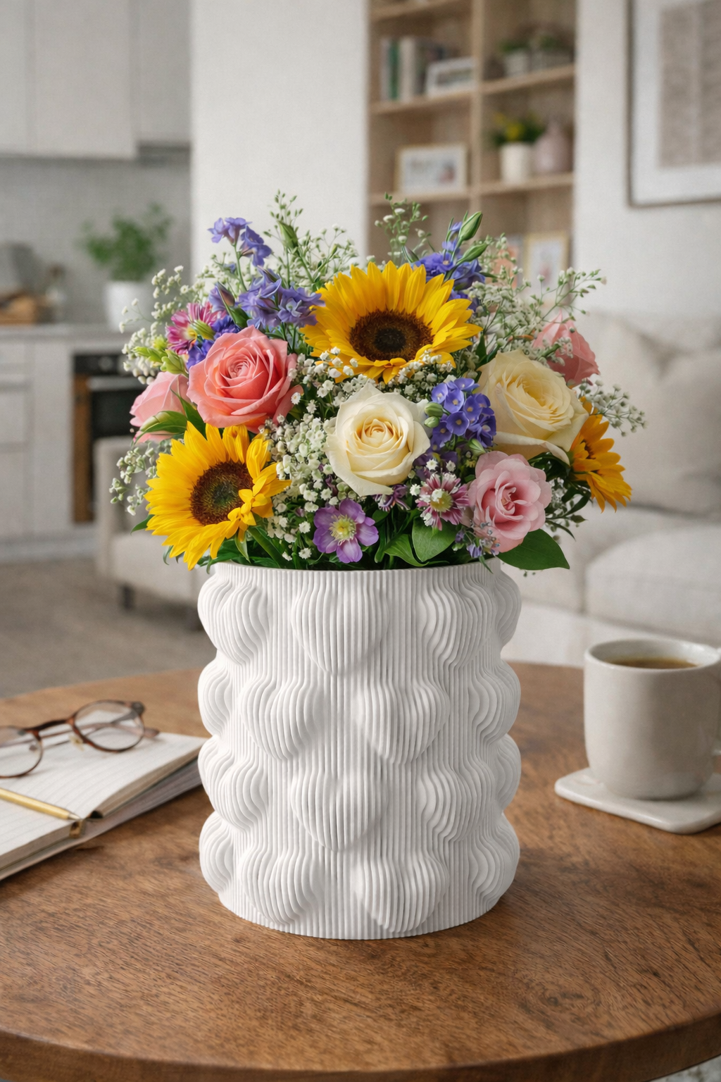 Modern Kalp Dalgası Tasarım 14x14 Dekoratif Vazo