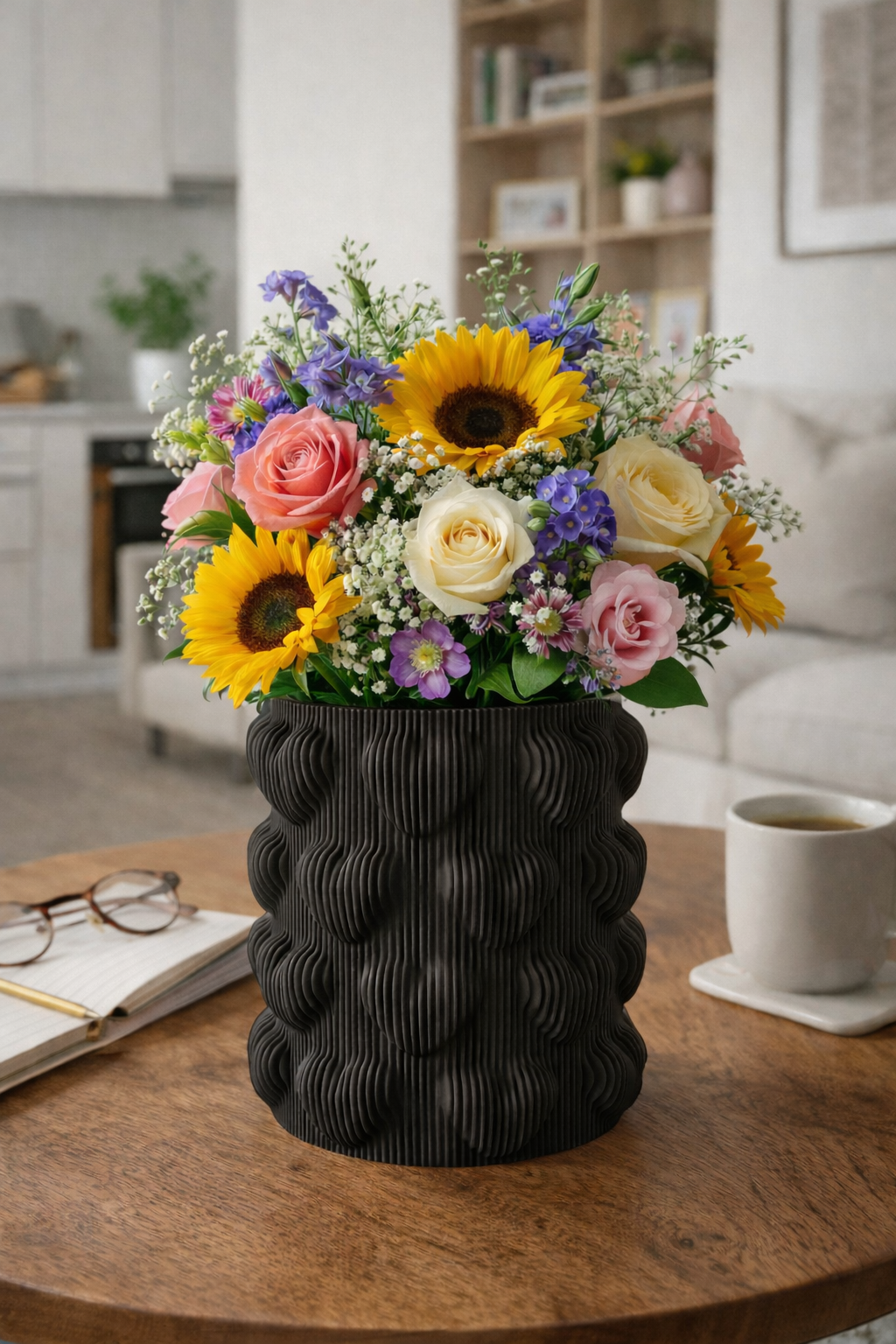Modern Kalp Dalgası Tasarım 14x14 Dekoratif Vazo