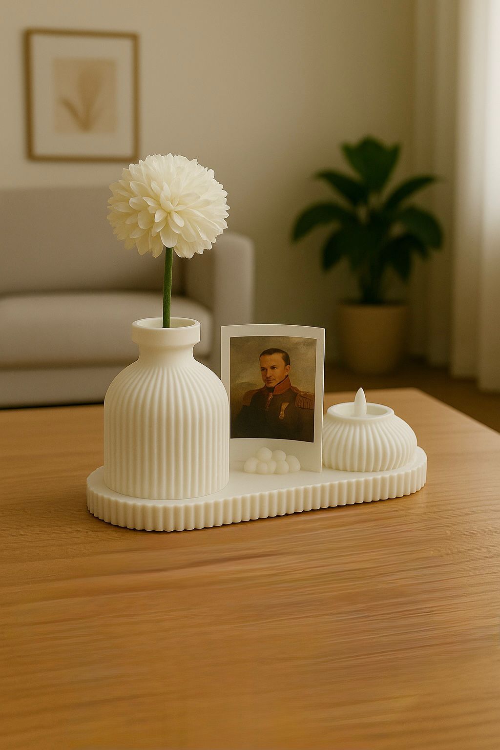 Dekoratif Masa Üstü Seti – Mini Vazo, Mumluk ve Fotoğraf Tutucu Bulut