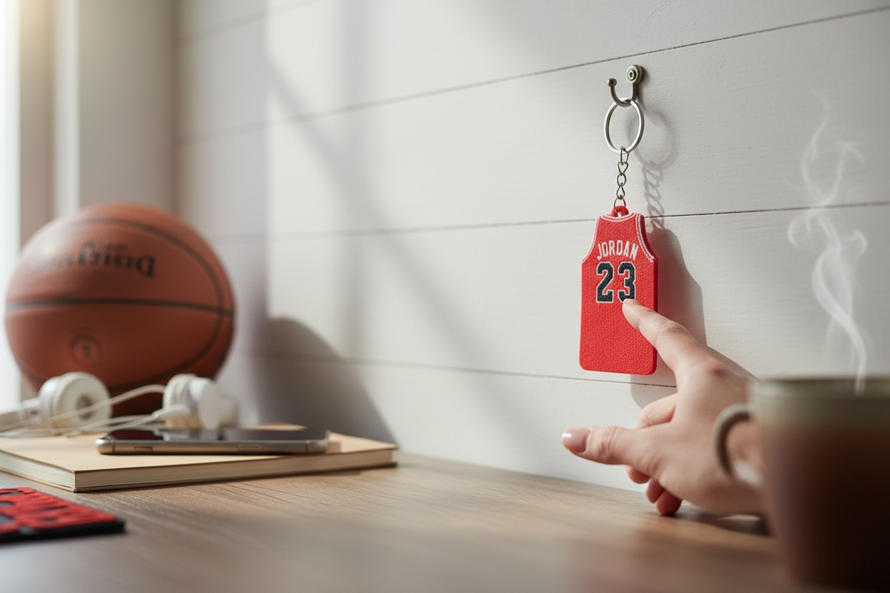 Basketbol Forma Tasarımlı Anahtarlık | 23 Numara Kırmızı Jersey Spor Anahtarlık