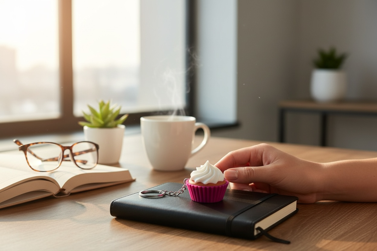 Cupcake Tasarımlı Click Keychain | Basıldığında “Click” Ses Çıkaran Eğlenceli Anahtarlık